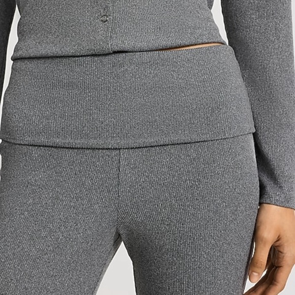 Express Gray Grey Foldover Pajama Pj Flare Leg Ribbed Pants XS X-Small - Picture 4 of 5